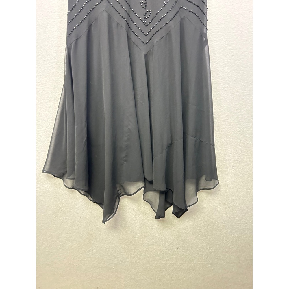SL Fashions Black Beaded Criss Cross Back Flutter Sleeve Midi Dress Size 10 - Picture 5 of 9